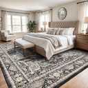 Washable Rugs 10x14 Area Rug: Large Rugs for Living Room - Oriential Distressed Printed Floral Carpet - Non Slip with Rubber Backing Area Rug 10'x14' Black