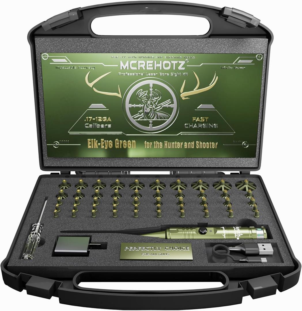 Super-Rechargeable Bore Sight Laser Kit: Professional Green Laser Bore Sighter with 50 Adapters (0.17-12 GA) - Fast Zeroing for Rifle & Pistol | Reliable | Fits All Gun | Wonderful Gift