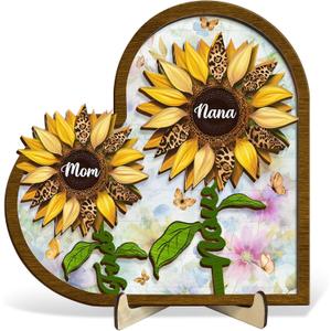 DIY First Mom Now Grandma Sunflower 2 Layered Wooden Art Upto 15 Kids And 15 Grandkids, Mother's Day Gift Idea For Grandma Mom Nana