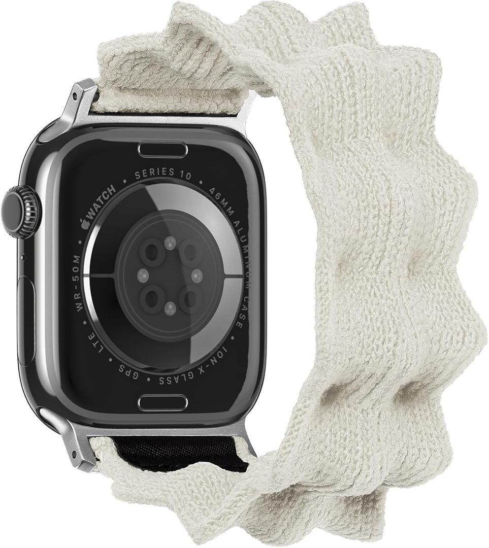 ULTIMAL Band Compatible with Apple Watch Band 42mm/40mm/41mm/38mm, Fits iWatch Series 11/10/9/8/7/6/5/4/SE/SE2/SE3, Stretchy Nylon Braided ElasticS,Ivory White
