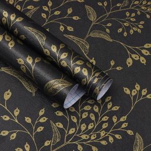 Heroad Peel and Stick Wallpaper Black Contact Paper Gold Floral Wall Paper Modern Boho Removable Contact Paper for Cabinets Drawers Bedroom Self Adhesive Vinyl Papel Tapiz para Pared 118" x 17.3"