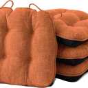 Chair Cushions for Dining Chairs Set of 4, Kitchen Chair Cushions, Chair Pads with Ties and Non Slip Backing, Tufted Memory Foam Seat Cushion 4 Pack, 15.5" x 15.5" x 4", Orange