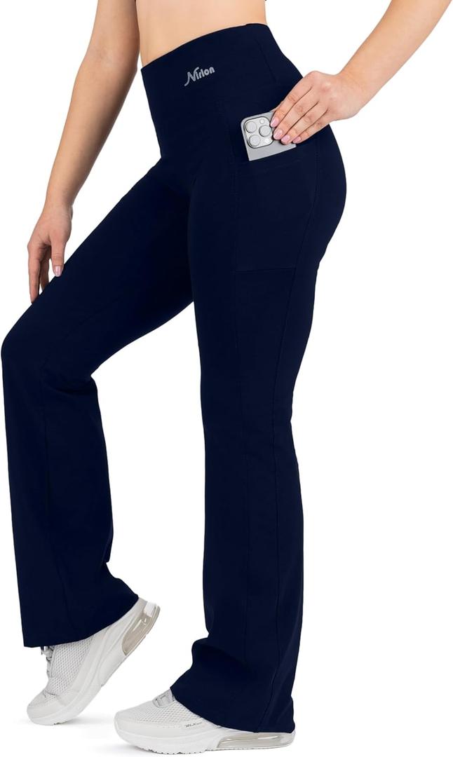 Nirlon Women's Bootcut Yoga Pants with Pockets (16, Navy Blue)
