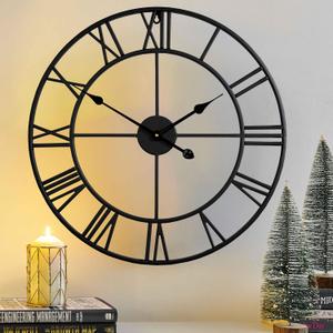 Silent 24 Inch Wall Clock for Living Room Decor,Metal Roman Numeral