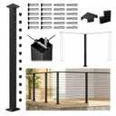 Muzata Black Corner 42 Inch Modular Cable Railing Post T-drilled One-Post Corner Solution Surface Mount Stainless Steel Cable Railing System Kit Indoor Outdoor Modular Post Kit RW44