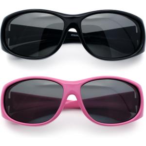 SA106 Polarized Toddler/Small Kids 48mm Fit Over Sunglasses ([2-pack] Black and Pink)