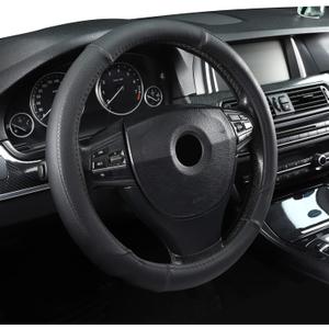 Microfiber Leather 16" Universal Fit Car Steering Wheel Cover, Elastic Nonslip Breathable and Odorless, Black