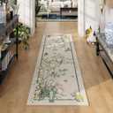 Runner Rug 2x6 Chinoiserie-Style Floral Vintage Kitchen Rugs Non Slip Washable with Rubber Backing Soft Carpet for Laundry, Bedroom, Bathroom, Beige