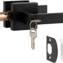 Black Interior Door Handle Lock Set, Keyed Entry Square Heavy Duty Zinc Alloy Door Lever Knob for Bedroom/Bathroom/Office, Reversible Interior Handles for Left & Right Handed Doors with 3 keys, 1 Pack