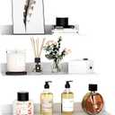 White Floating Wall Shelves for Bedroom, Modern Bathroom Shelves Wall Mounted No Drilling Set of 3, Metal Small Decor Floating Shelf for Living Room Office