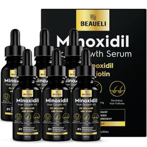 5% Minoxidil Hair Growth for Men and Women: Extra Strength Minoxidil Beard Regrowth Treatment Serum with Biotin for Thinning Hair Loss to Grow Thicker Fuller 30ml 6 Bottles (1 Fl Oz (Pack of 6))
