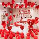 Happy Anniversary Decorations Set, Happy Anniversary Photo Banner, Love Balloon, Red Heart Balloons with Rose Petals, Romantic I Love You Balloons for Valentines Day, Anniversary,Wedding, Proposal