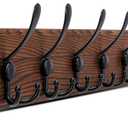 Kruodop Large Coat Rack Wall Mount Coat Hooks Coat Hanger with 10 Metal Black Triple- Hooks Brown Pine Real Wood Plank Hat Rack for Wall Hooks for Hanging Coat Hat Jacket