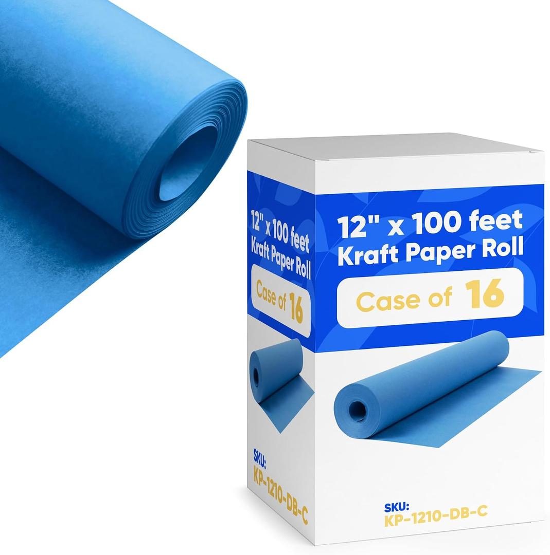 12" x 1200" (100 ft) Dark Blue Kraft Paper (Case of 16 Rolls) | 45 lbs Thickness, Made in USA Kraft Paper for School, Art Colored Paper, Gift Wrapping, Packing, Bulletin Board