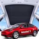 REEVAA 2025 Upgrade Tesla Model Y Sunshade Roof [No Gaps, No Sagging] Tesla Y Accessories Heat Insulation Foldable Glass Sunroof Cover for Model Y 2021-2025 (Not Fit New Y Juniper), 2PCS, Black