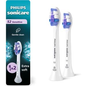 Philips Sonicare S2 Sensitive - Genuine Replacement Electric Toothbrush Heads, White, 2 Pack, HX6052/77