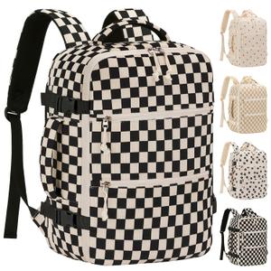 Tenot Corduroy Travel Backpack for Women, 15.6 Inch Womens Laptop Backpack TSA Approved Carry On Backpack, Personal Item Backpack for Travel Work Business, Black Checkered