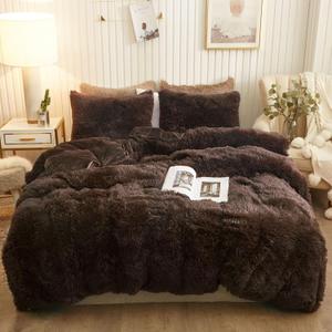 XeGe Plush Shaggy Brown Duvet Cover Set, Luxury Ultra Soft Velvet Fluffy Bedding Sets 3 Pieces(1 Furry Faux Fur Comforter Cover + 2 Fuzzy Faux Fur Pillowcases), Zipper Closure(King, Coffee)