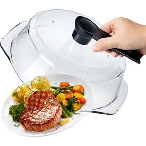 Glass Microwave Splatter Cover, Microwave Cover for Food with Standup Handle, Dishwasher Safe, Food Safe, Clear Microwave Plate Splatter Guard Lid with Vent Hole, House Essentials for Gift, 9.5inch