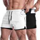 EVERWORTH Men's 2 in 1 Workout Shorts 5" Quick Dry Gym Shorts Bodybuilding Short Shorts Compression Shorts with Zipper Pocket (US Medium)
