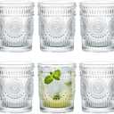 Kingrol 6 Pack 9 oz Romantic Water Glasses, Premium Drinking Glasses Tumblers, Vintage Glassware Set for Juice, Beverages, Beer, Cocktail