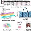 Goldge American Mahjong Tile Set – 166 White Tiles, 4 All-in-One Color Racks with Pushers, 3 Dice, Portable Blue Carrying Bag – Complete Mahjong Game Set – Blue