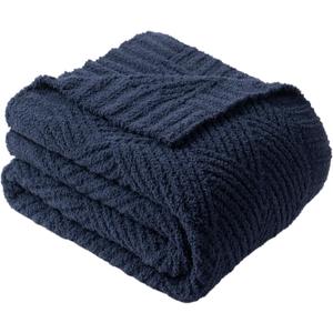 Battilo Navy Chenille Throw Blanket for Couch, Soft Diamond Textured Knit Blanket, Cozy Lightweight Decorative Blankets for Sofa, 50"x60"