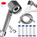 Ion Drops Shower Head, Filtered Shower Head with Massage Silicone Head, 3 Modes High Pressure, with 59” Hose, Bracket and 5 Filters, 1 PTFE Tape
