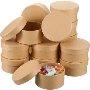 Geyee 24 Pcs Round Paper Mache Box, Small Gift Box with Lid 3.9 Inch Nesting DIY Cardboard Craft Empty Boxes for Adults Decoupaging Painting Crafting Storing Jewelry Treasure