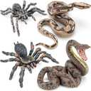 4PCS Fake Snake Spider Prank Toys Animal Figurines, Realistic Plastic Snakes Spiders Prank Stuff, Scare Birds Squirrels Away, Green Anaconda, Boa Constrictor, Tarantula, Brazilian Whiteknee