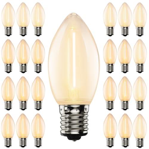 C9 LED Christmas Replacement Light Bulbs, Shatterproof LED Bulbs for Christmas Outdoor Patio String Lights, 0.6W Equivalent to 7W Incandescent Bulb, 2200K Warm White, E17 Intermediate Base, 25 Pack