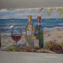 PBXBJY Coastal Canvas Wall Art Beach Picture Grapes and Wine Bottle Poster Prints Food Painting Rustic Blue Ocean Seaside Kitchen Bathroom Decor Modern Artwork (24.00" x 36.00")