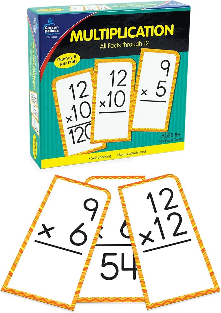 Carson Dellosa 169 Multiplication Flash Cards, Flashcards Covering All Times Table Facts Through 12, Math Games for Kids 8-12, 3rd Grade Mathematics and Up
