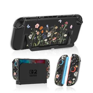 Gurgitat Dockable Protective Case for Nintendo Switch 2 2025 - Cute Cartoon Flower Design Clear TPU Slim Hard Cover for Joycon 2 for Women Teens Girls Boys