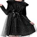 Toddler Girl Tutu Dress Long Sleeve Star Sequin Bowknot Velvet Party Tulle Dresses Princess Birthday for 2-8 Y (Black)