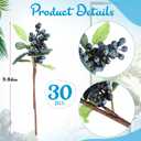 Yunsailing 30 Pcs Artificial Blue Berry Stems Bulk, 9.8 Inch Faux Berry Picks with Green Leaves, Fake Short Branch Fruit Flower for Tree Garland Home Wedding DIY Party Decoration(Blue)