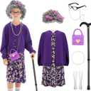 WooWee Kids Girl 100 Days of School Costume, Old Lady Costume for Kids, Halloween Cosplay Dress Up (3-5y, Purple)