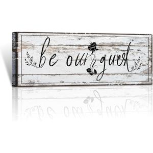Be Our Guest Sign Canvas Wall Art, 40"x 16" Inspirational Quotes Signs Canvas Painting Artwork, Canvas Print Wall Decor for Living Room Bedroom Home Farmhouse (Grey)