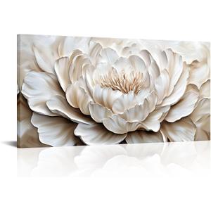 VANSEEING White Flower Canvas Wall Art Peony Floral Pictures Oil Painting Prints Aesthetic Botanical Modern Artwork Wall Decor for Living Room Home Office Dining Room Ready to Hang 20" x 40"
