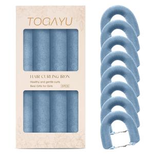Heatless Curls Overnight Set - Jumbo Overnight Hair Curlers to Sleep In, Soft Velvet Hair Rollers for Women, No Damage Curls Styling Tools (8pcs Blue