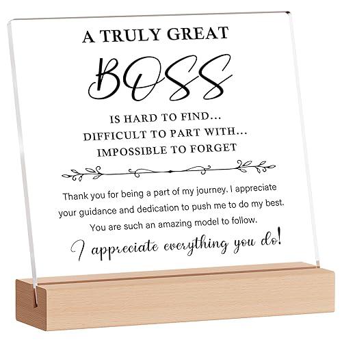 Funnli Boss Gifts for Women Men Acrylic Plaque, Gifts for Boss Women, Best Birtdhay Thank You Gifts for Female Boss, Boss Inspirational Gifts Appreciation Keepsake