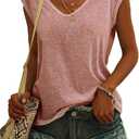 Womens Cap Sleeve T Shirts V Neck Casual Tops Oversized T-Shirt Summer Trendy Lightweight Loose Fit Basic Tees (Pink, XXL)