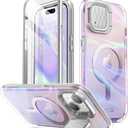 i-Blason Cosmo Mag for iPhone 15 Case/iPhone 14/13 Case [6.1''] with Camera Cover Stand, [MagSafe Compatible] Slim Stylish Full-Body Protective Case with Built-in Screen Protector (PinkWave)