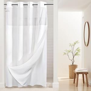 River Dream Stall Heavyweight No Hooks Required Dotted Waffle Weave Shower Curtain with Snap in Liner- 54W x 80H,Hotel Grade,Spa Like Bath Curtain,White