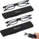 2 Pack Ultra Thin Lightweight Folding Reading Glasses Women Men TR90 Blue Light Blocking Anti UV/Eyestrain Foldable Compact Computer Readers Portable Unique Stretchable Slim Flat case Black +2.75