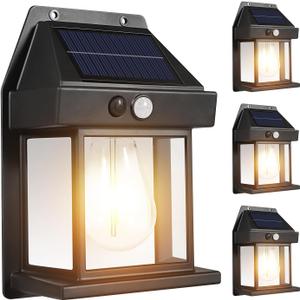 Solar Lights Outdoor, Dusk to Dawn Solar Wall Sconce Motion Sensor, 3 Lighting Modes Waterproof Security Wall Lantern Light Fixtures for Garden Yard Patio Fence Outside Decorative (4PCS)