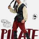 Spooktacular Creations Men Pirate Costume, Adult Pirate Shirt Vest Viking Pants Hat Set for Halloween Themed Parties (S)