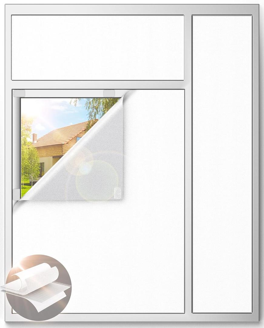 White Blackout Curtains for Bedroom, 70" x 58" Portable Blackout Blinds with 20 Sets Hooks & Loops Strips for 100% Blackout Window Film, Temporary Black-Out Shades for Windows Cover Nursery Travel RV