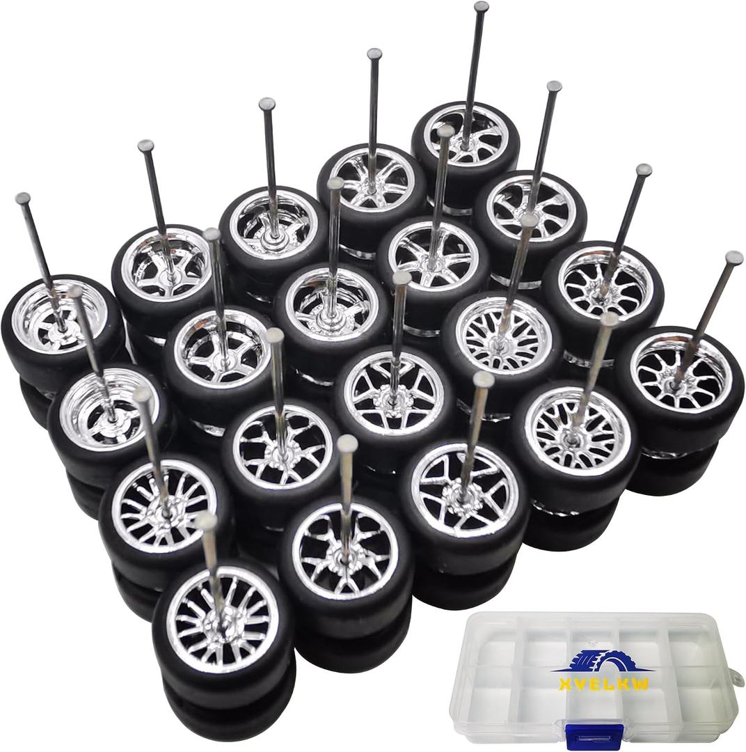 1/64 Wheels and Tires Set, 10-Pack 1 64 Scale Wheels with 10 for 1/64 Diecast Cars Upgraded and Modified Rubber Tires(Diameter 0.43in/11mm) (Silver Plated)