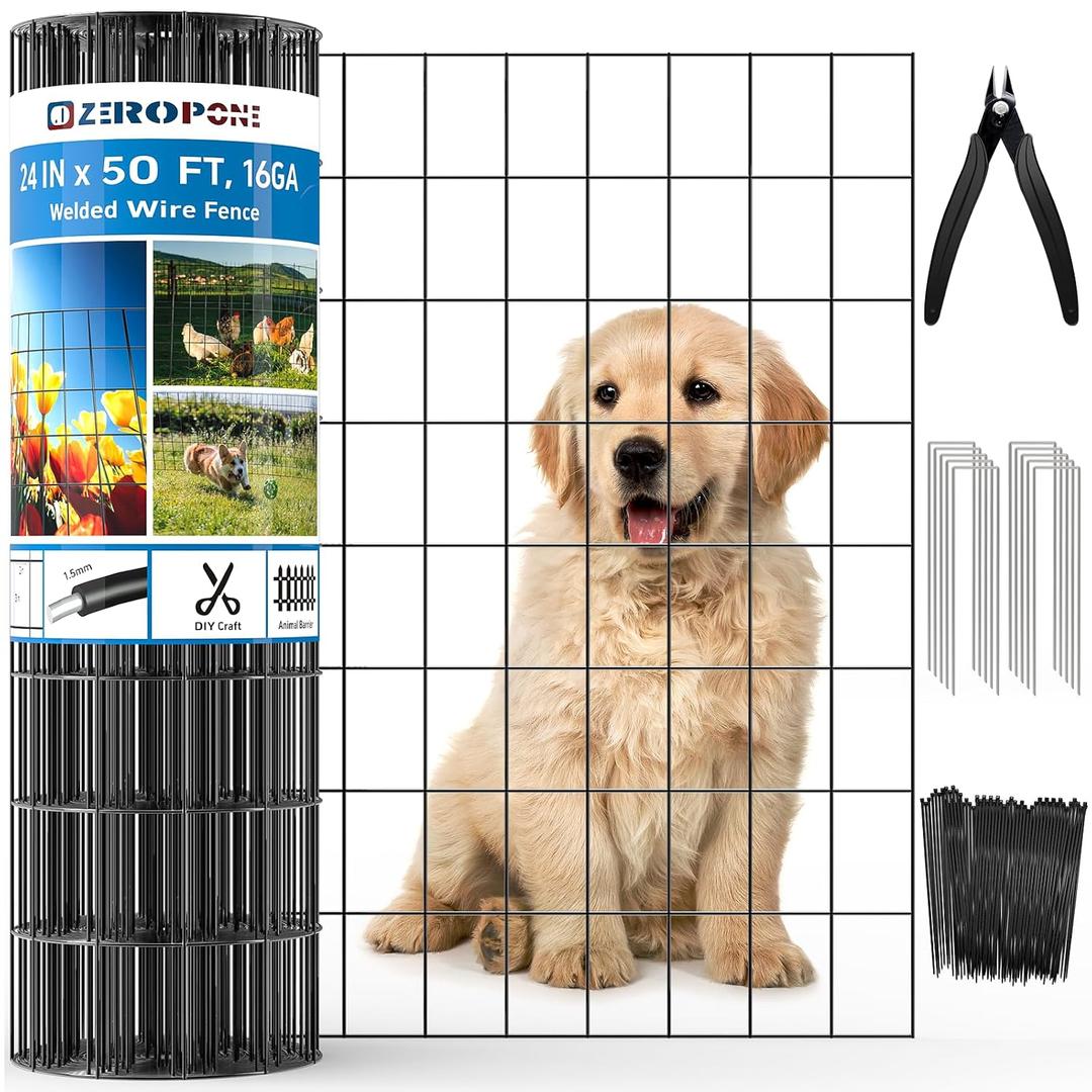 ZeroPone Black PVC Coated Welded Wire Fence 24 Inch x 50 Foot, 2 x 3 Inch 16GA Garden Border Fencing Roll Metal Wire Mesh Animal Barrier Fence for Yard Plant Vegetable Protection Dog Poultry Netting